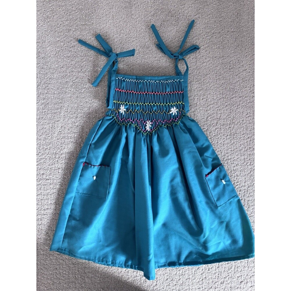 Girls Smocked Dress Nicaraguan Handmade Embroidered Flowers Colorful Boho 2T
